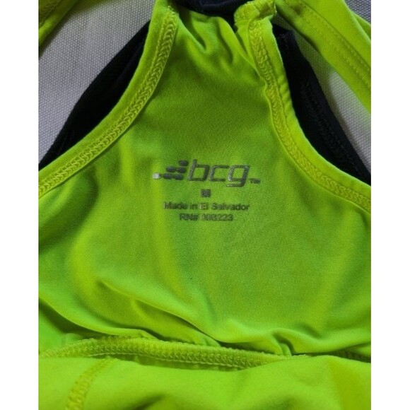 BCG Black & Neon Green Tank Top Size Medium Built-In Bra Athletic Shirt - Picture 4 of 6